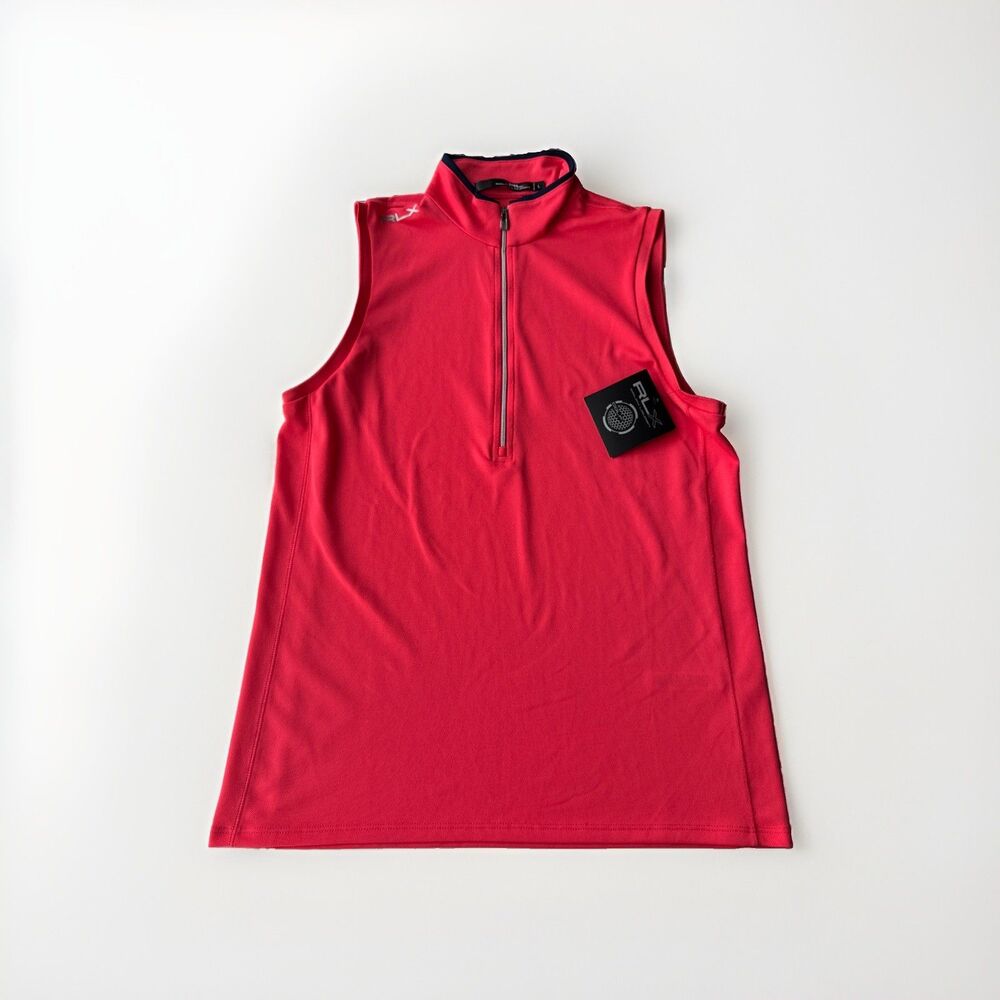 NWT RLX Ralph Lauren Women’s Large Coral Glow Sleeveless Golf Polo Top 1/4 Zip
